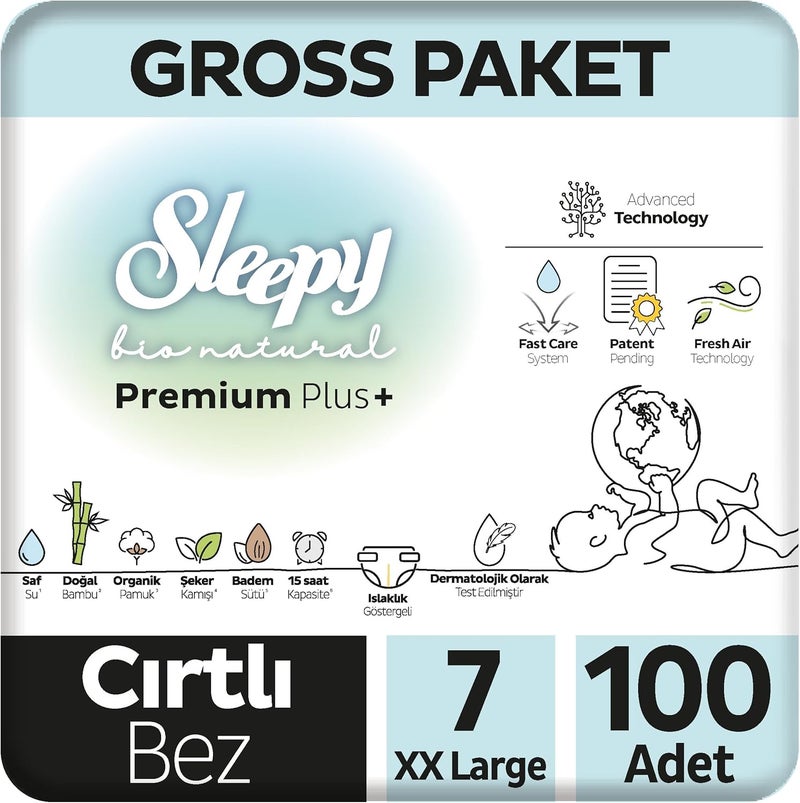 Sleepy Bio Natural Premium Size 7 Diapers - 100 Count - Hypoallergenic, Water Based, Vegan, 100% Leakproof - Image 2
